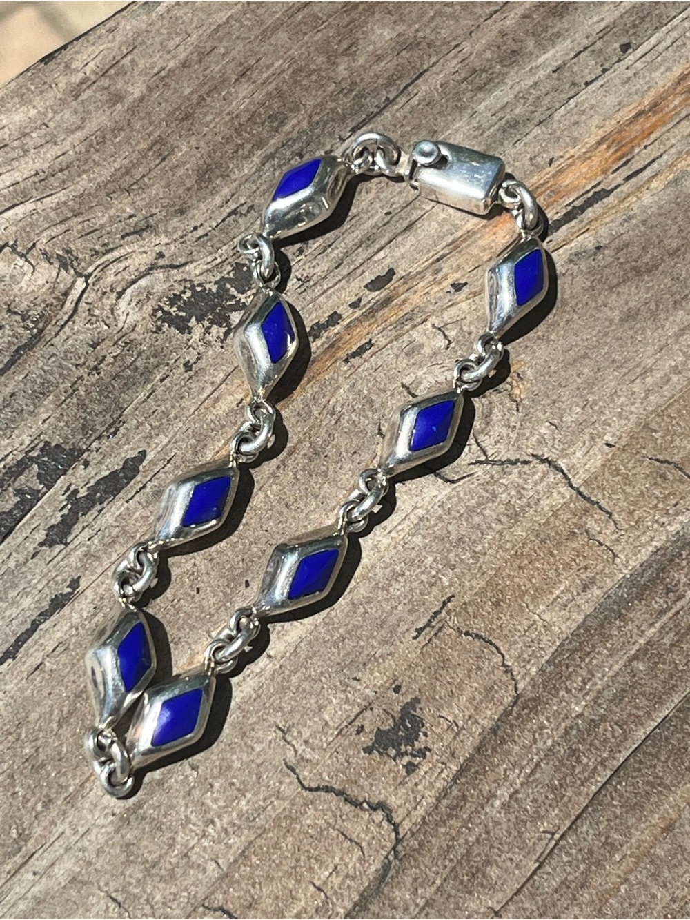 Vintage Mexico (Taxco?) Sterling Silver & Lapis Lazuli Bracelet- 8” and 20.6g